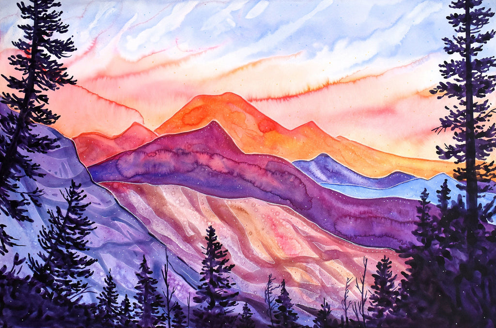 Mt Rainier View - Fine Art Print of Watercolor Painting - Cascade Mountains Decor