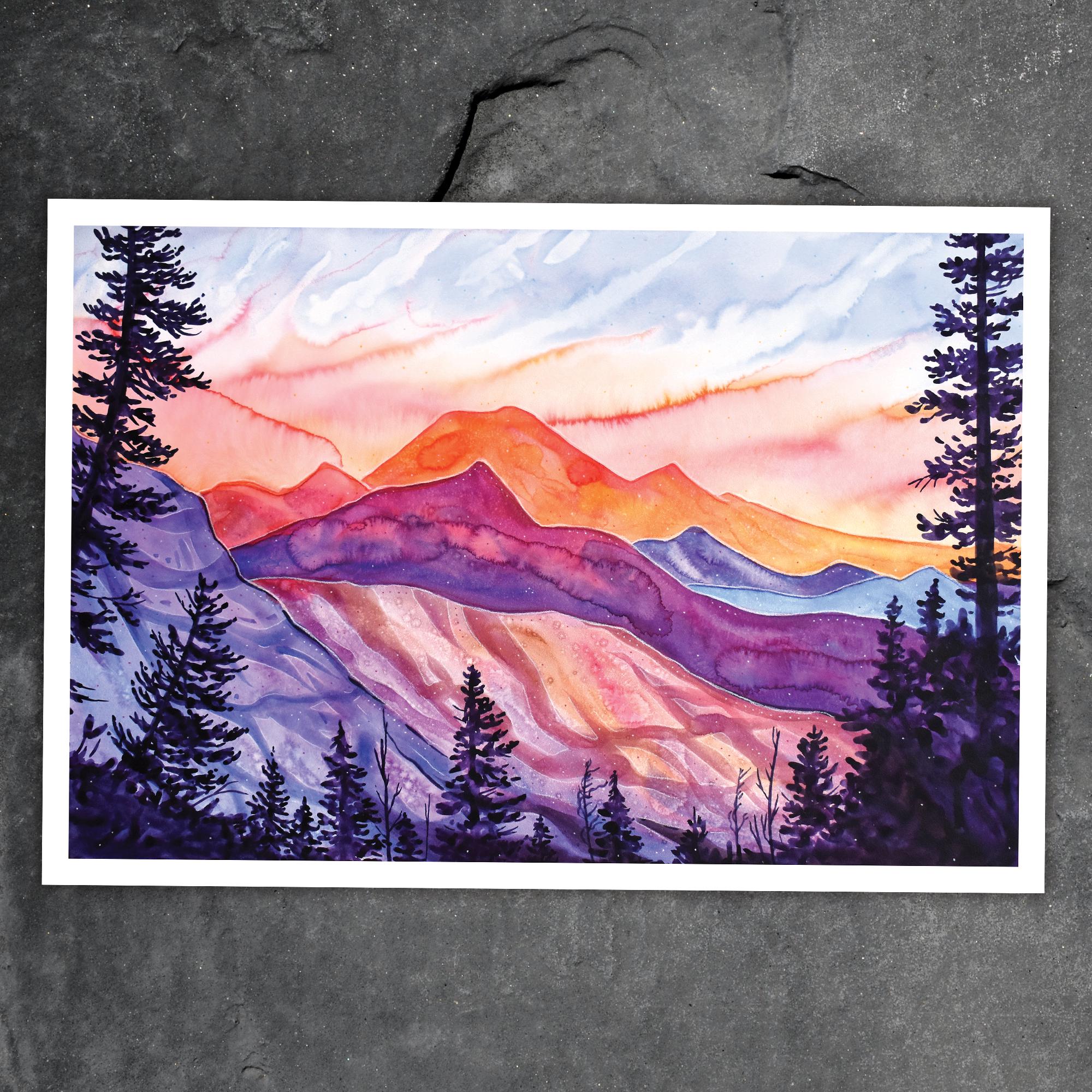 Mt Rainier View - Fine Art Print of Watercolor Painting - Cascade Mountains Decor