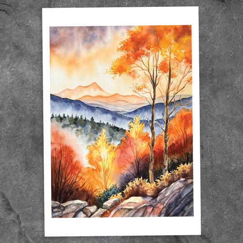 Autumn Blaze - Fine Art Print of Watercolor Painting - Blue Ridge Mountains Decor