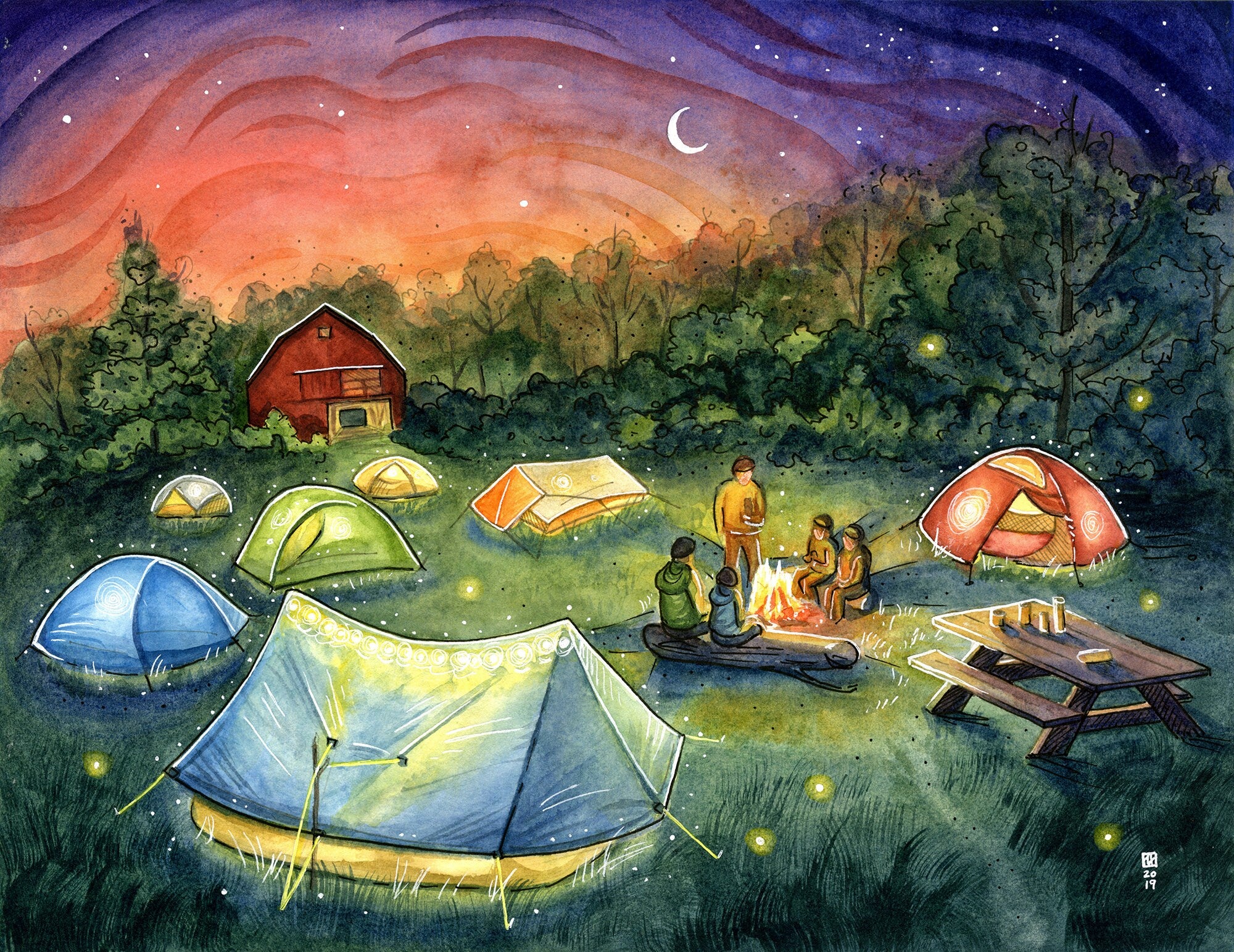 Overmountain Sunset - Fine Art Print of Watercolor Painting - Appalachian Trail Decor