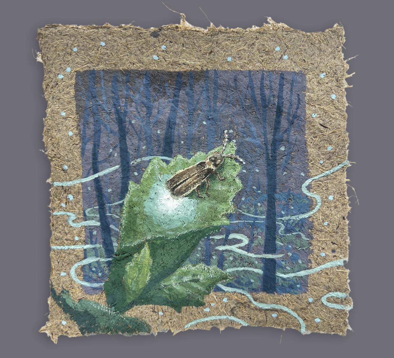 Blue Ghost Firefly on Handmade Paper