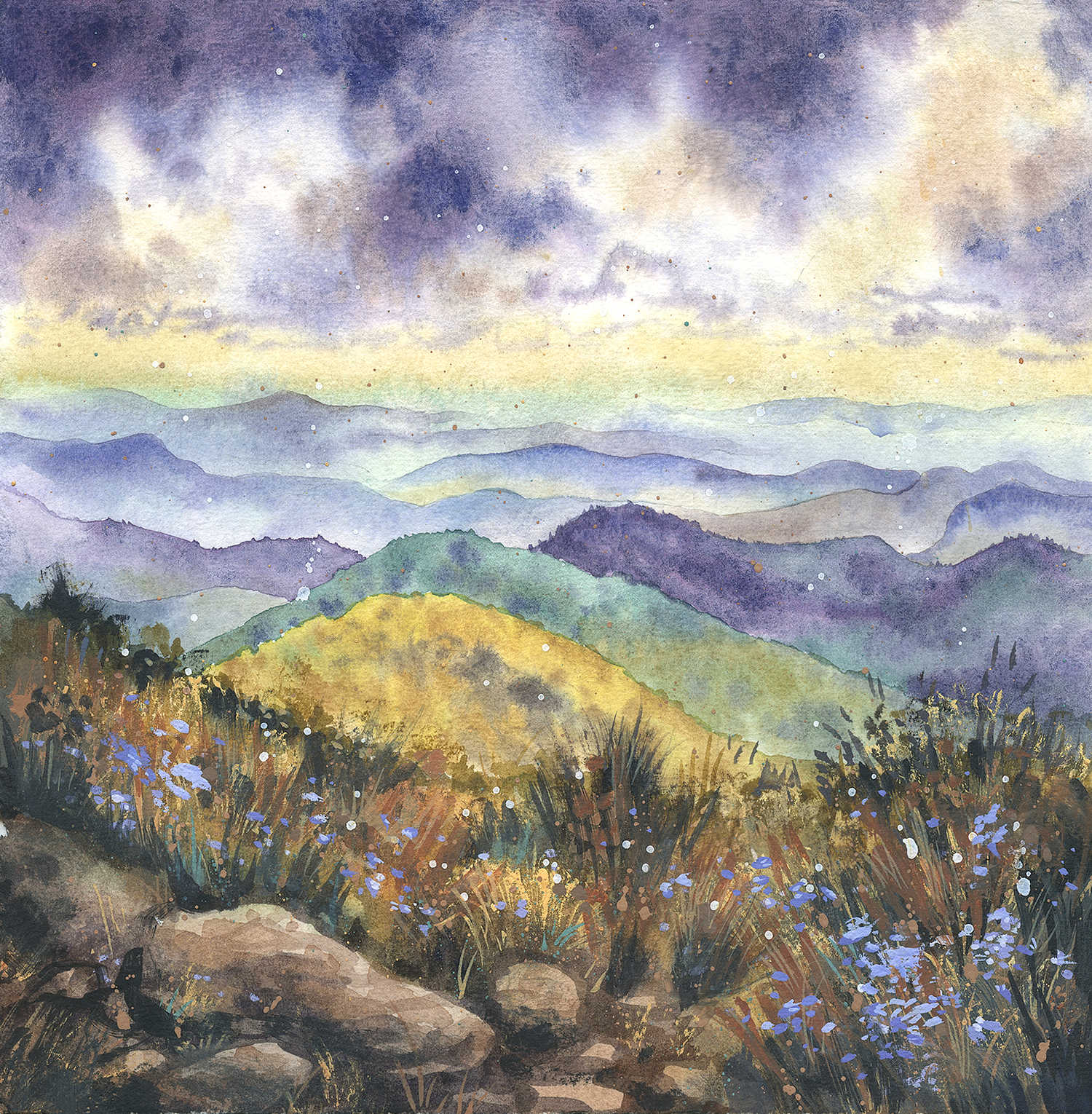 Dawn on Tennent Mountain - Fine Art Print of Watercolor Painting