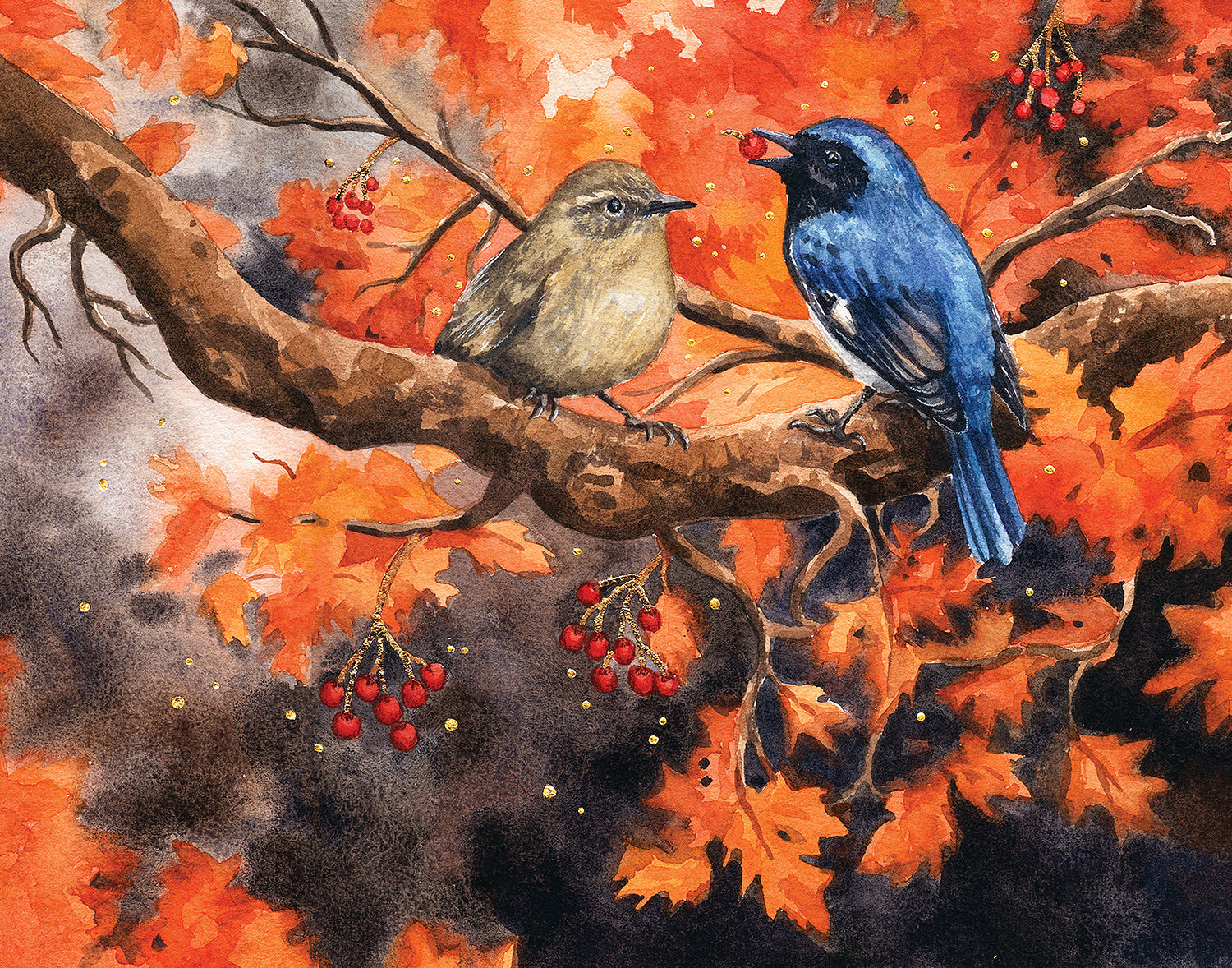 Black-Throated Bluebird of Happiness - Fine Art Print of Watercolor Painting - Nature Decor
