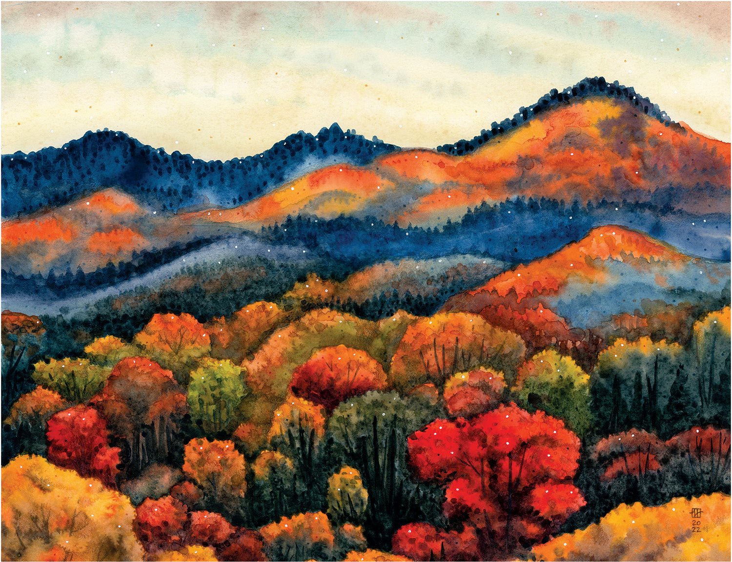 Blue Ridge Autumn - Fine Art Print of Watercolor Painting - Fall Appalachian Mountains Decor