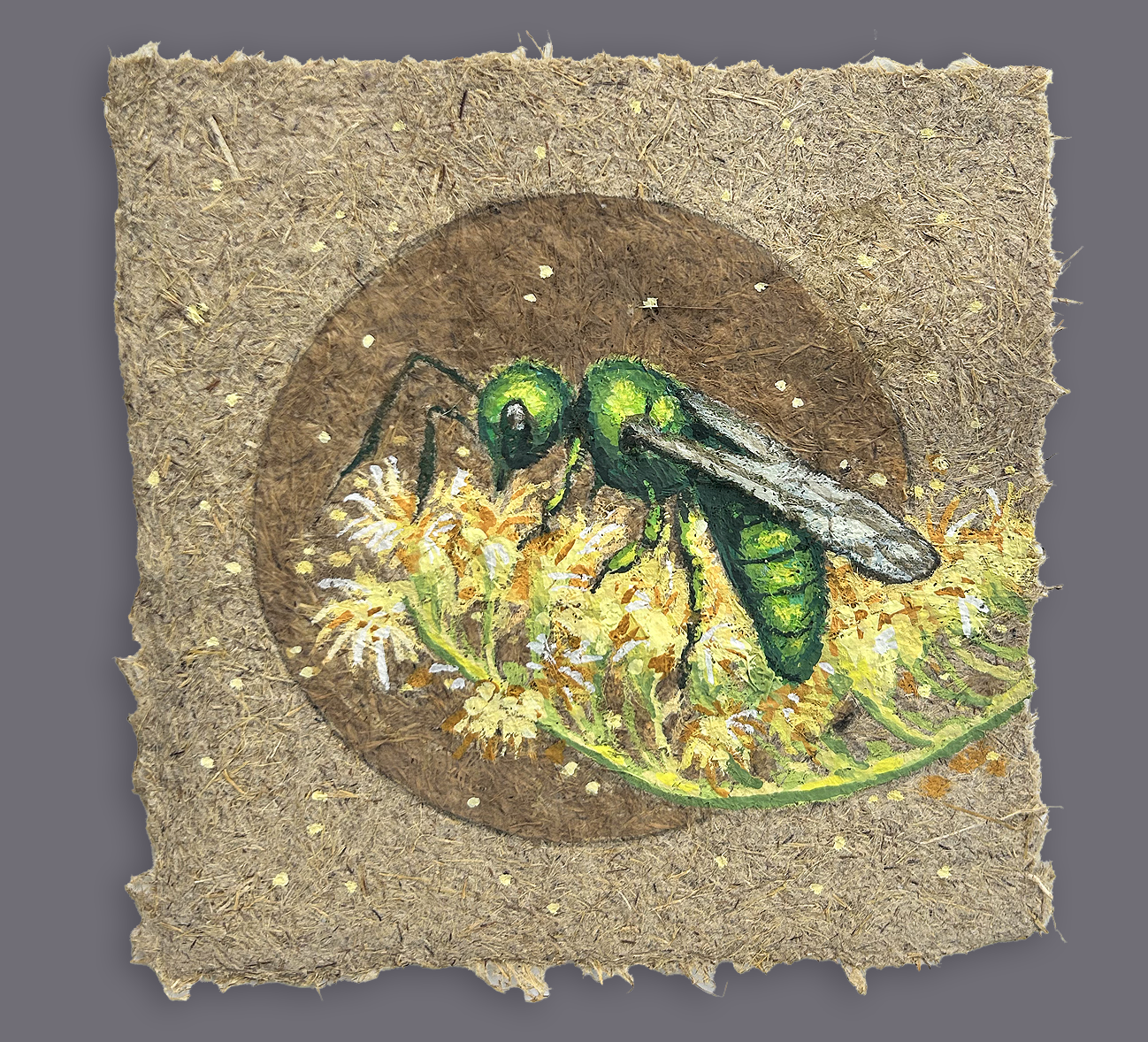 Pure Gold-Green Sweat Bee on Handmade Paper